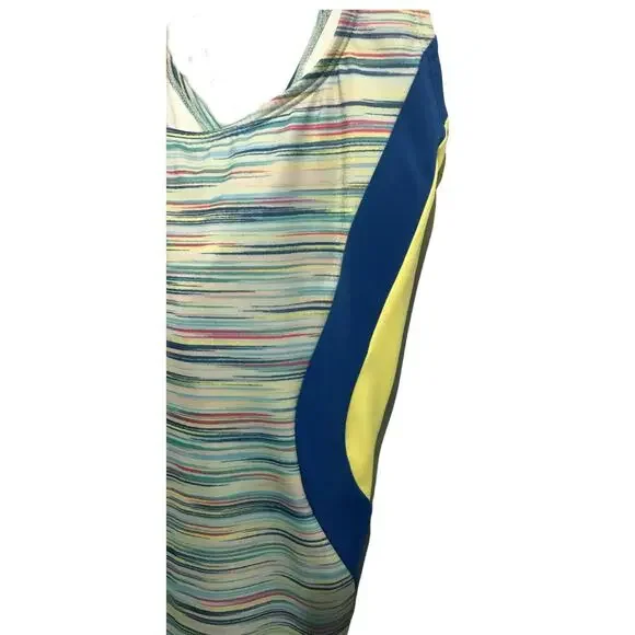 Lands' End Womens Size 16 Blue Yellow One Piece Swimsuit Scoop Padded - Picture 3 of 6
